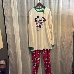 Disney Cream and Red Pajama Set with Festive Minnie Mouse Design NWT​